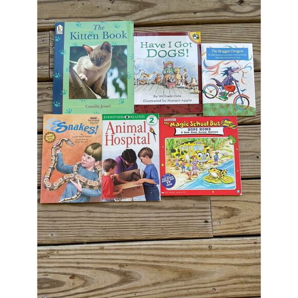 Children Books Animal Theme Lot of 6 Kitten Dogs Snakes Dragon Magic Bus Reading - Picture 2 of 13